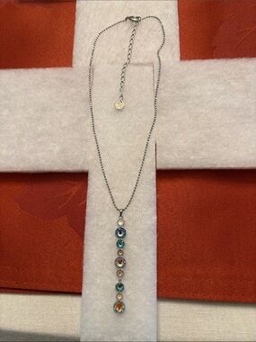 Touchstone Crystal Silver Necklace with Blue and Amber Stones